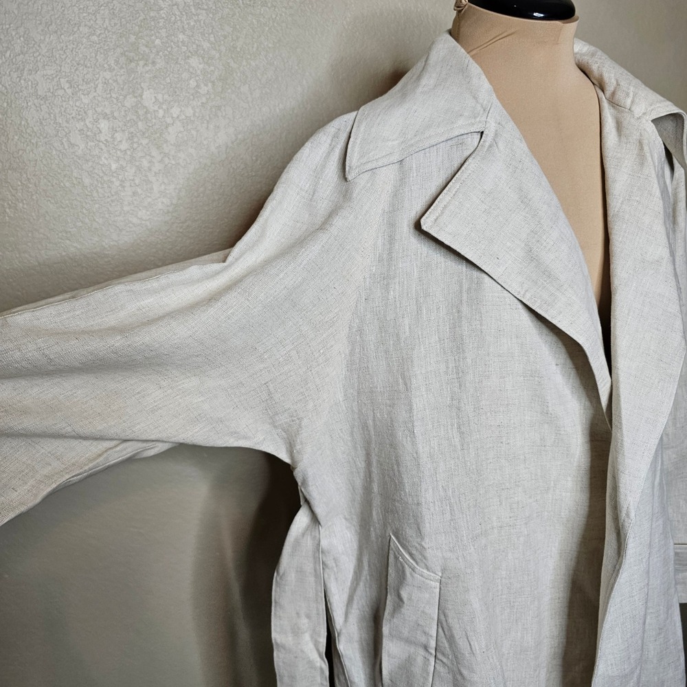 NWT Mango 100% Linen Trench Coat Oatmeal Beige Longline Belted Duster XS S M - Picture 6 of 13